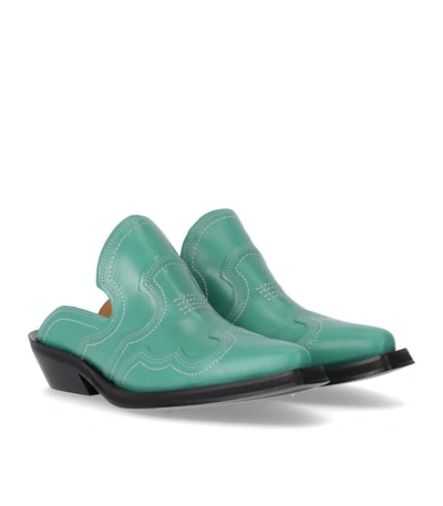 Shop Ganni Western Green Mule