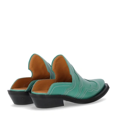 Ganni Western Mules In Green