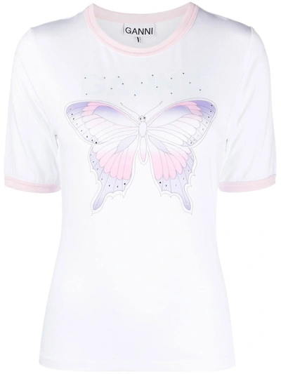 Shop Ganni Butterfly T-shirt In White