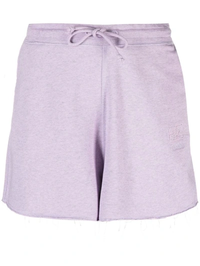 Shop Ganni Cotton Shorts In Lilac