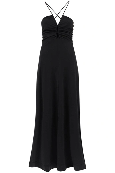 Shop Ganni Crepe Jersey Maxi Dress In Black