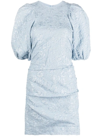 Shop Ganni Floral-jacquard Dress In Light Blue
