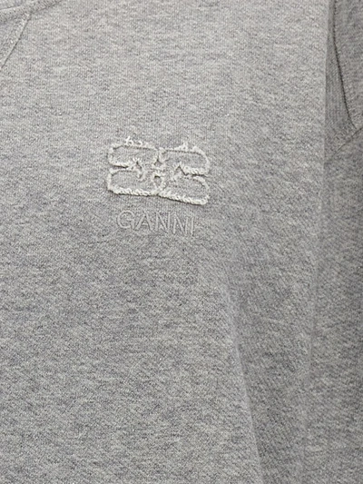 Shop Ganni Logo Embroidered Sweatshirt In Gray