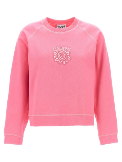 Shop Ganni Logo Sweatshirt In Pink