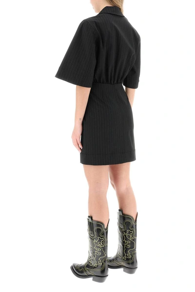 Shop Ganni Pinstripe Mini Dress In Black