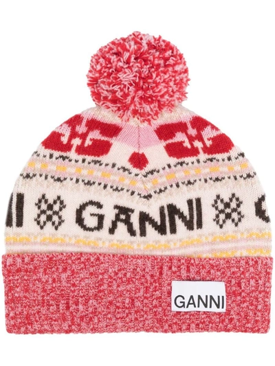 Shop Ganni Wool Beanie In Multicolour