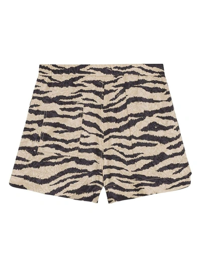 Shop Ganni Zebra-print Shorts In Kaki