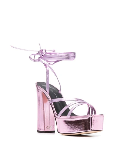 Shop Giuseppe Zanotti Metallic Leather Heel Sandals In Pink