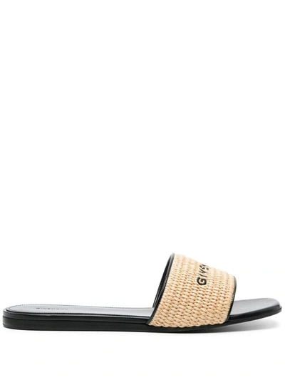 Shop Givenchy 4g Leather Flat Sandals In Beige
