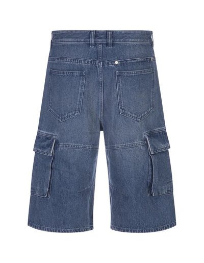 Shop Givenchy Denim Cargo Bermuda Shorts With Inserts In Blue