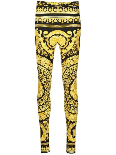 Shop Versace Gold And Black Stretch Fabric Leggings With Baroque Heriatge Print  Woman In Yellow