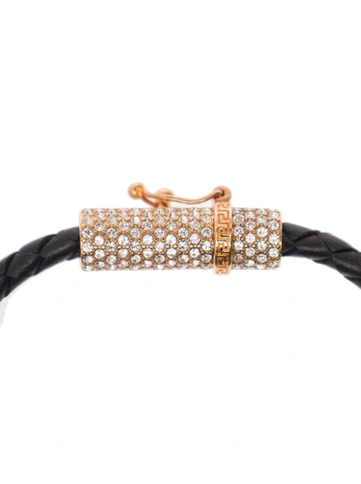 Shop Versace Gold-tone Medusa Pendant Bracelet In Black Leather Woman