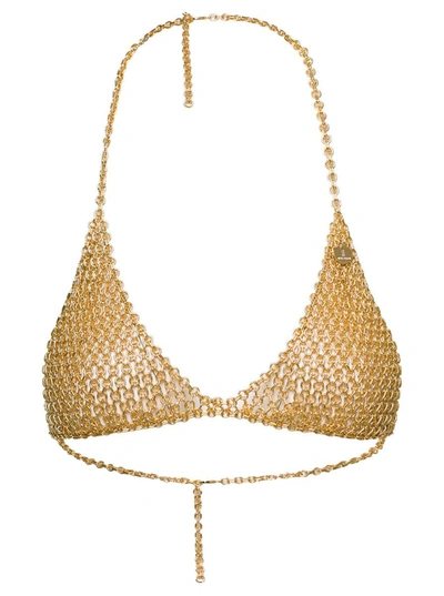 Shop Silvia Gnecchi Gold-tone Traingle Top With Logo Charm In Metal Mesh Woman In Metallic