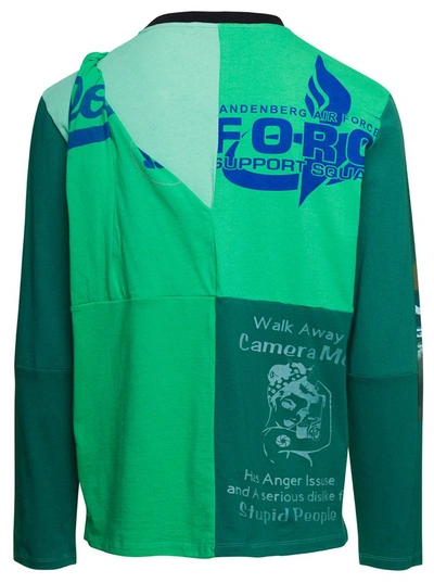Shop Marine Serre Green Long Sleeves T-shirt With Regenerated Print In Cotton Man