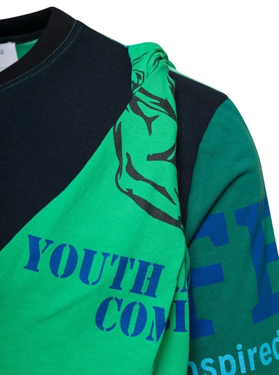 Shop Marine Serre Green Long Sleeves T-shirt With Regenerated Print In Cotton Man