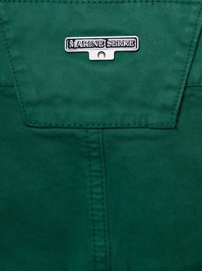 Shop Marine Serre Green Wide Leg Jeans With Contrasting Logo Embroidery In Stretch Cotton Denim Woman
