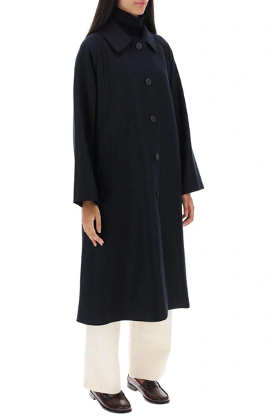 Shop Harris Wharf London Balmacaan Coat In Pressed Wool In Blue