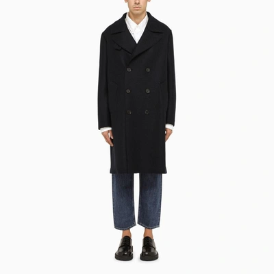 Shop Harris Wharf London Double-breasted Coat In Blue