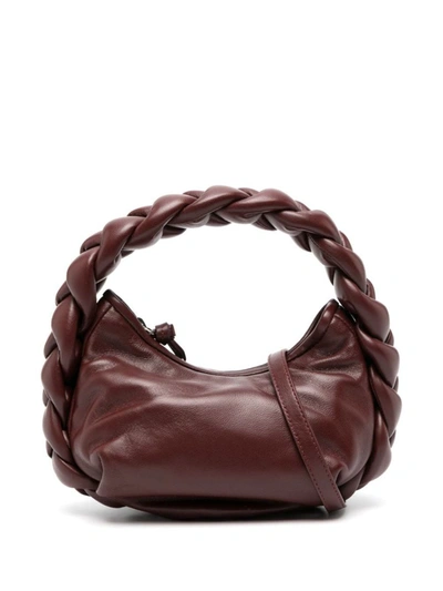 Shop Hereu Espiga Mini Braided Handle Leather Handbag In Bordeaux