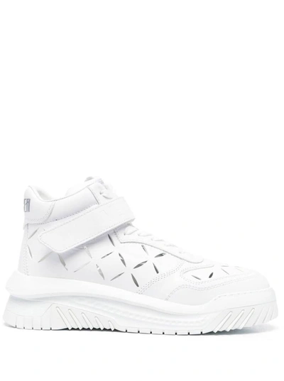 Shop Versace High Top Odyssey Sneakers In White Leather Man
