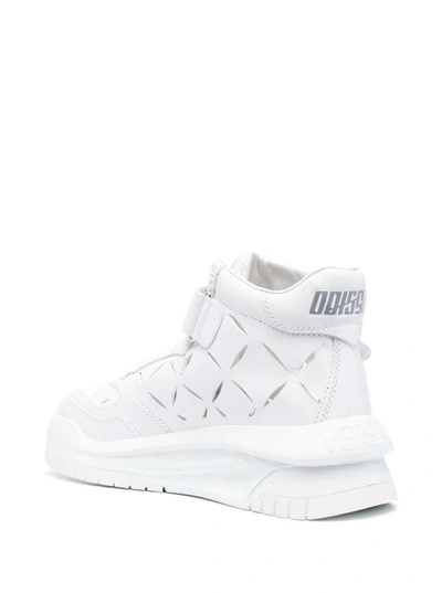 Shop Versace High Top Odyssey Sneakers In White Leather Man