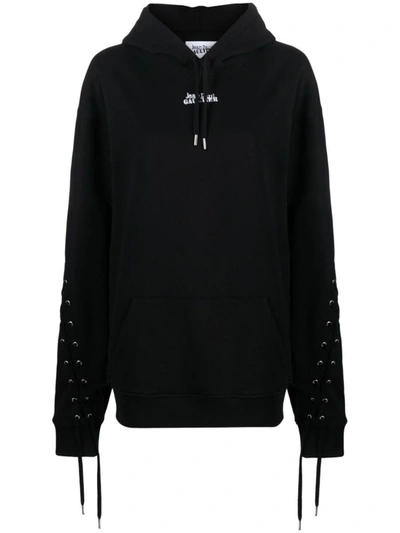 Shop Jean Paul Gaultier Logo Cotton Hoodie In Black