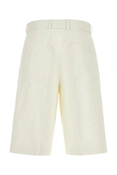 Jil Sander Front Pleats Linen Bermuda Shorts In White