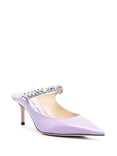 Shop Jimmy Choo Bing 65 Crystal Strap Patent Leather Mules In Purple