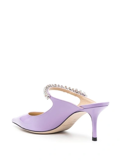 Shop Jimmy Choo Bing 65 Crystal Strap Patent Leather Mules In Purple