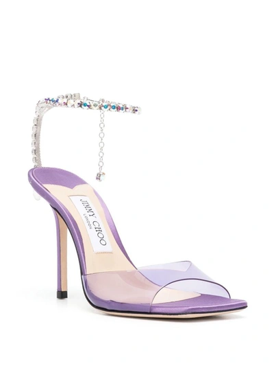 Shop Jimmy Choo Saeda 100 Crystal Chain Embellishment Sandals In Purple