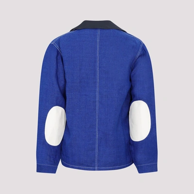 Shop Junya Watanabe Linen And Leather Jacket In Blue