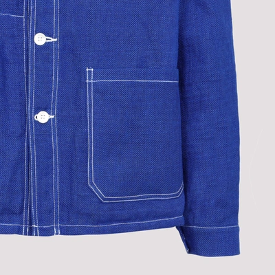 Shop Junya Watanabe Linen And Leather Jacket In Blue