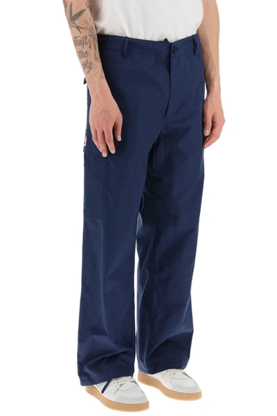 Shop Kenzo Cargo Pants Featuring 'boke Flower' Button In Blue