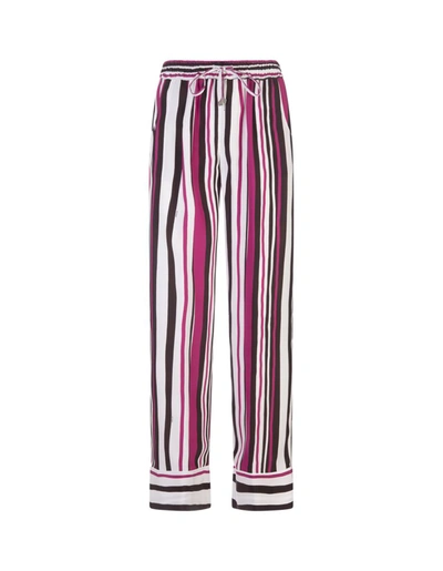 Shop Kiton Black And Fuchsia Striped Silk Trousers In Pink