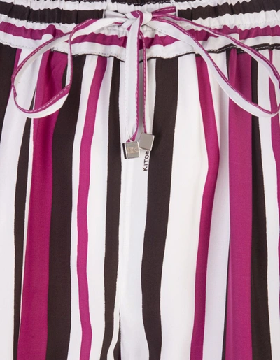 Shop Kiton Black And Fuchsia Striped Silk Trousers In Pink