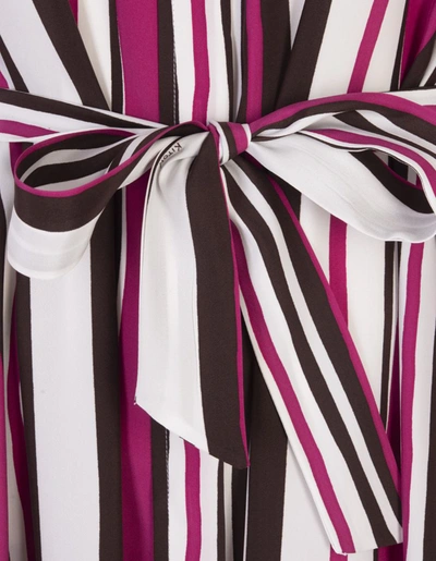 Shop Kiton Long Dress In Black And Fuchsia Striped Silk In Pink