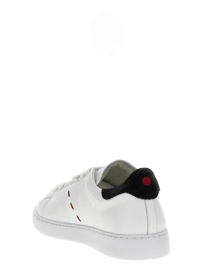 Kiton Leather Sneaker With Embroidered Logo In White