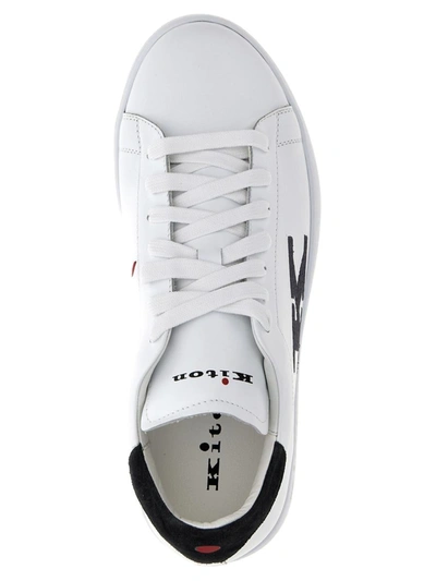 Kiton Leather Sneaker With Embroidered Logo In White