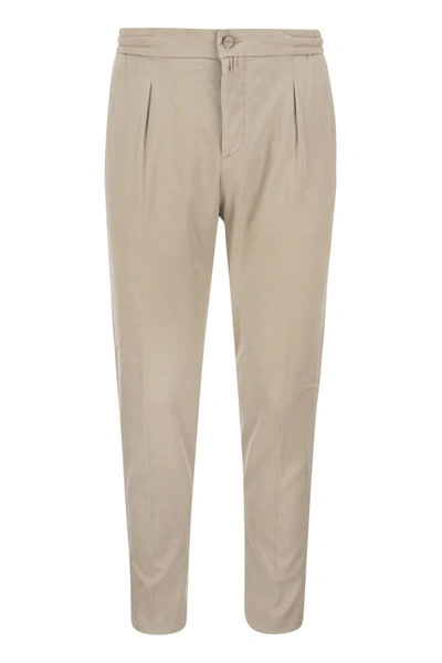 Shop Kiton Lyocell Trousers With Pence In Sand