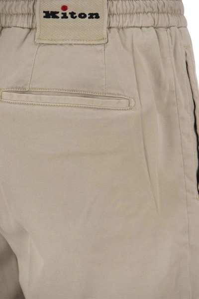 Shop Kiton Lyocell Trousers With Pence In Sand