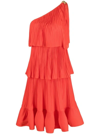 Shop Lanvin One Shoulder Mini Dress In Red
