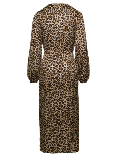 Shop Twinset Leopard Printed Draped Midi Dress Woman Twin Set In Multicolor