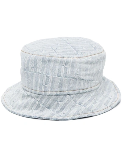 Shop Amiri Light Blue Texturized Bucket Hat In Cotton Denim Man