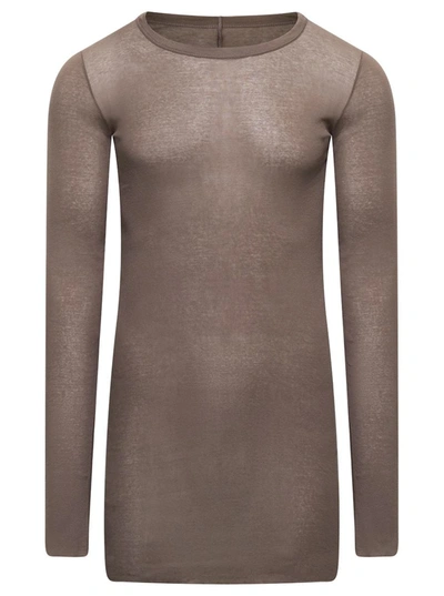Shop Rick Owens Long Beige Ribbed Top With Long Sleeves And Raw Cut Hem In Light Cotton Man