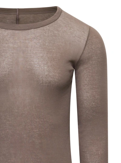 Shop Rick Owens Long Beige Ribbed Top With Long Sleeves And Raw Cut Hem In Light Cotton Man