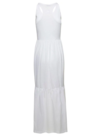 Shop Douuod Long White Sleeveless Dress With Flounced Skirt In Cotton Woman