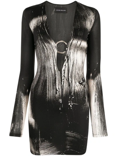 Shop Louisa Ballou Printed Cut-out Short Dress In Black
