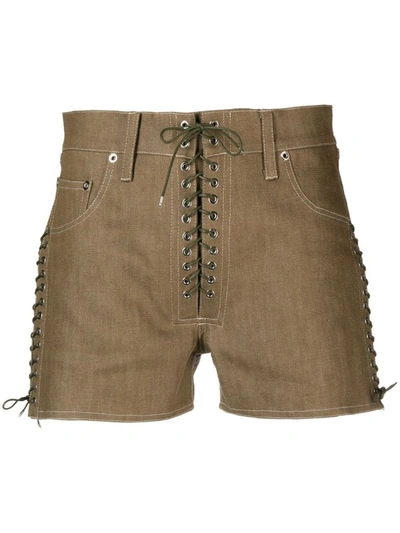 Shop Ludovic De Saint Sernin Lace Up Denim Shorts In Kaki