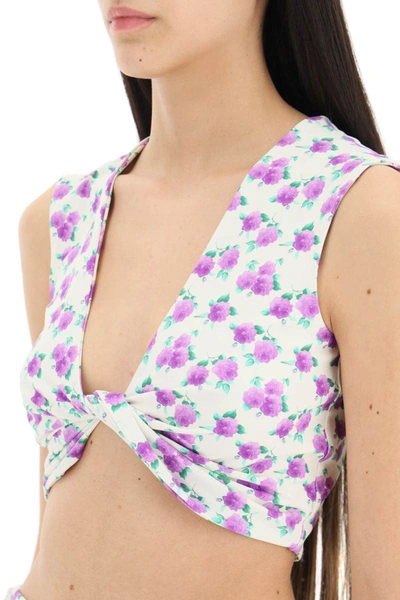 Shop Magda Butrym Floral Printed Twisted Swim Top In Multicolor