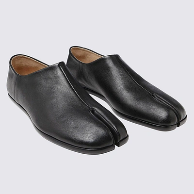 Shop Maison Margiela Black Leather Tabi Babouche Loafers